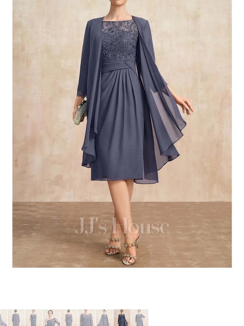 New JJs House Slate Blue Lace Bodice Midi Dress with Sheer Cape